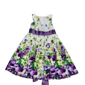 Kids Dream cotton white, purple & green floral dress girls size 7/8 party Easter